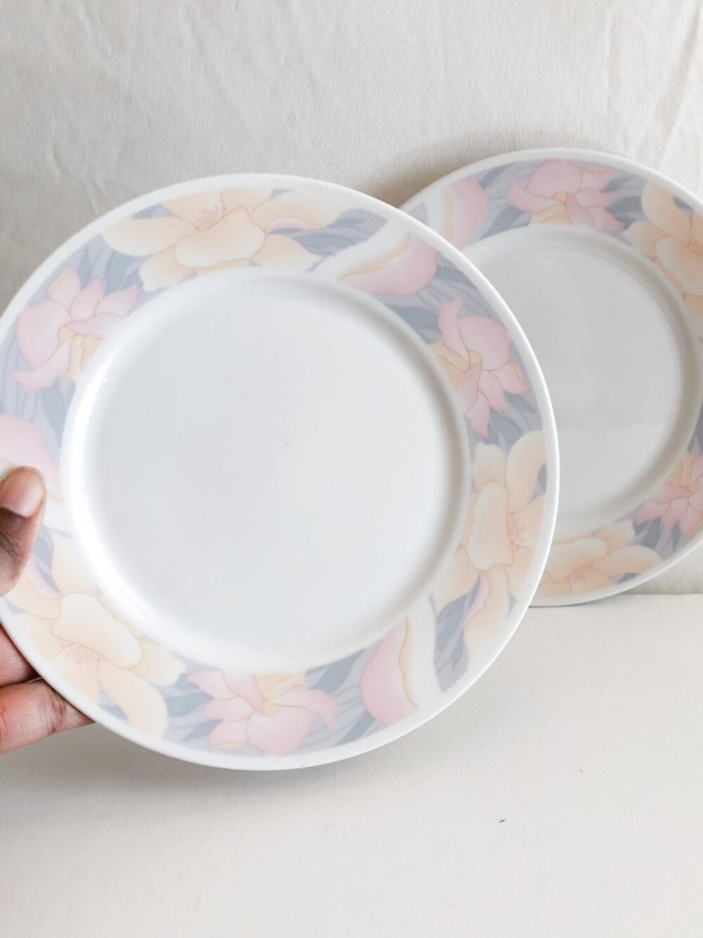 Vintage 90s China Pearl "Sara" Salad Plates Pastel Floral Trim